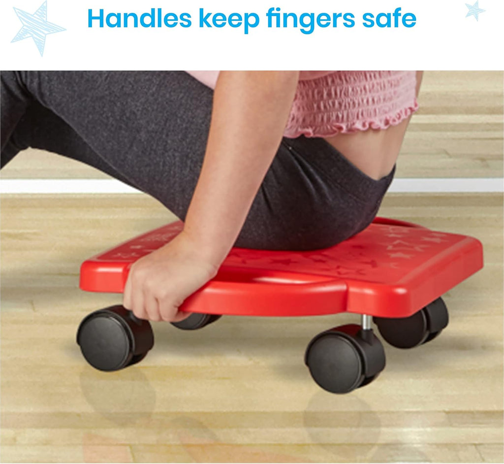 Green Indoor Scooter Board with Safety Handles for Kids Ages 6-12, Plastic Floor Scooter Board with Rollers, Physical Education for Home, Homeschool Supplies (Pack of 1)