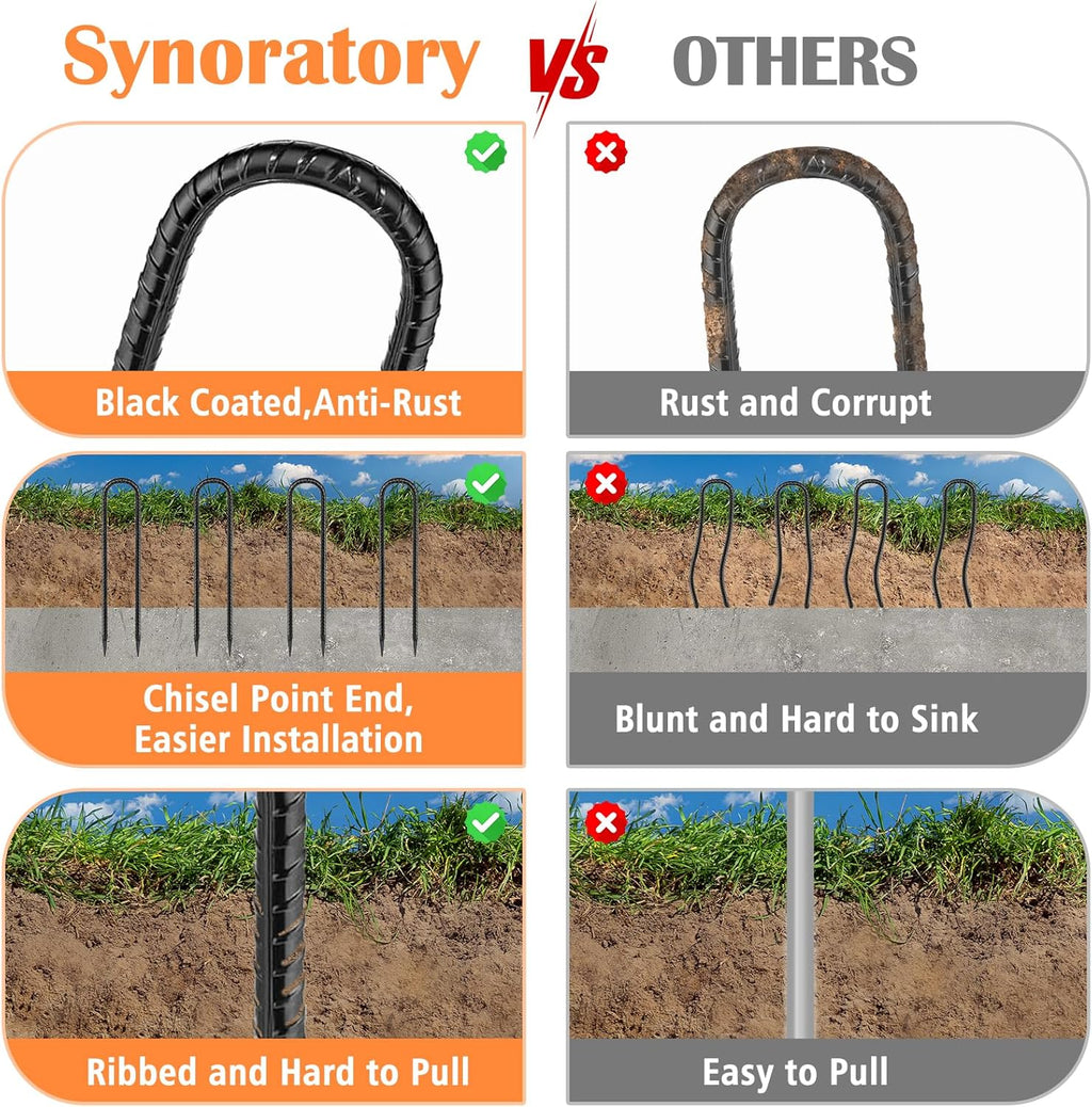 Trampoline Stakes Anchors 10-Pack Trampoline Accessories 12 Inch Wind Stake Heavy Duty High Wind Ground Anchor Galvanized Steel Tie down Anchor Kit for Swing Set Soccer Goal (10Pcs, Black)