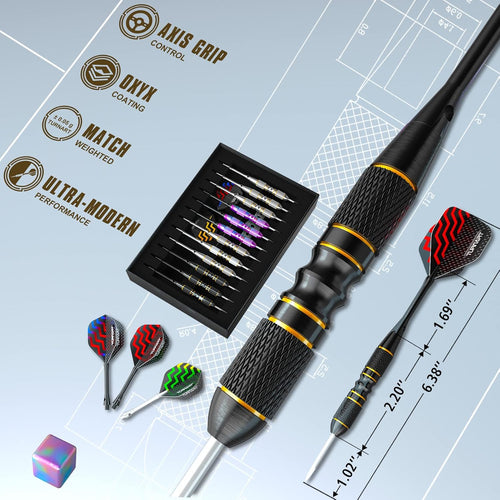 Darts Metal Tip Set - Steel Tip Darts Darts Set Professional Metal Darts 12 Pcs 22/24 Grams Pro Dart Set with Stylish Case Aluminum Shafts Extra 9 Flights
