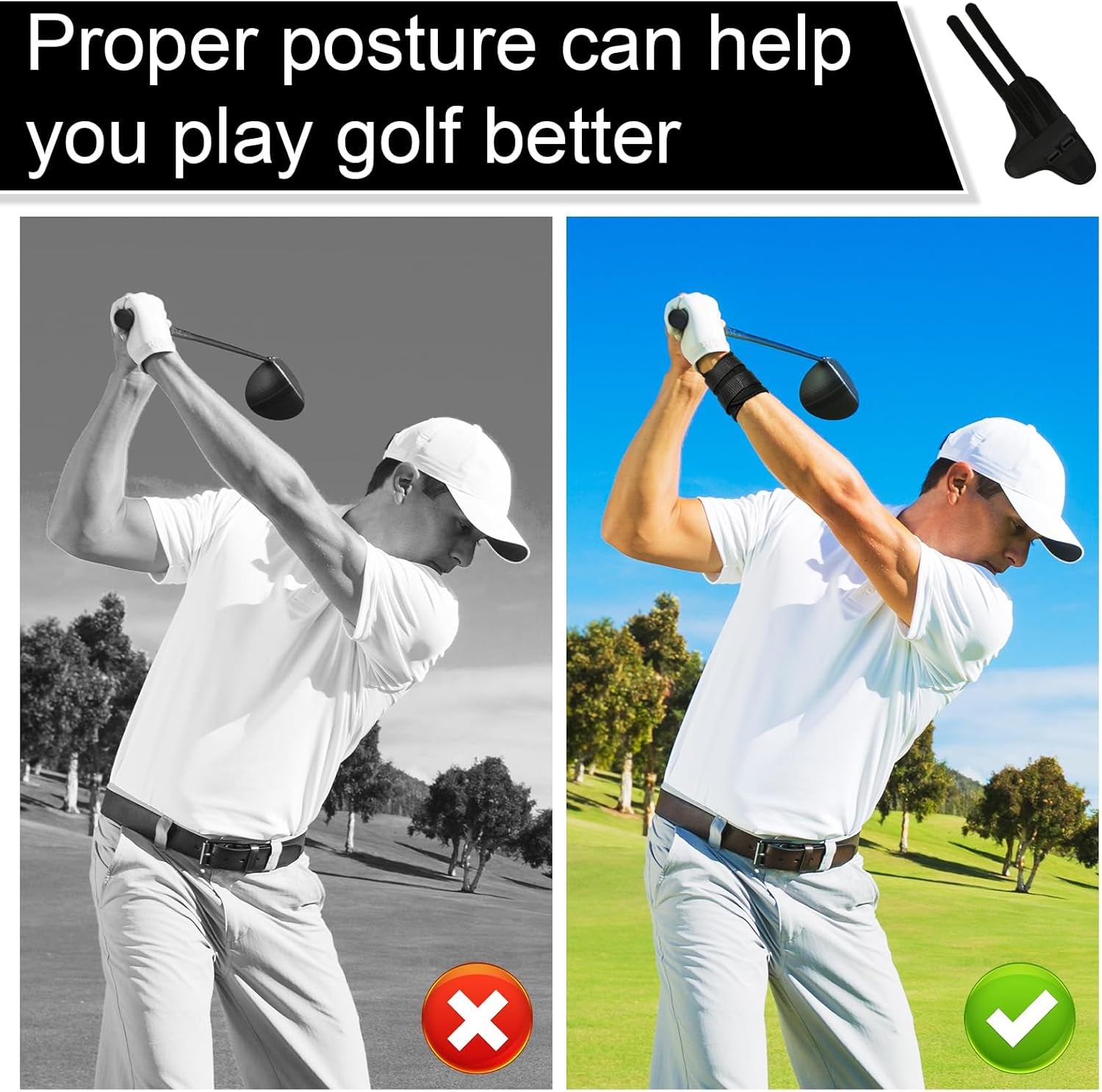 Golf Swing Alignment Brace, Neoprene Golf Wrist Training Aid Comfort Golf Grip Trainer Golf Swing Training Aid Golf Hand Gesture Practice Tool Wrist Correction for Golf Beginners
