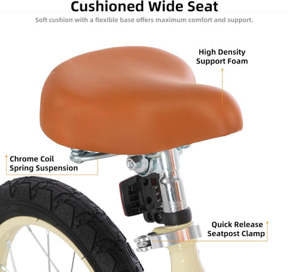 Vintage 12 & 14 & 16 Inch Kids Bike with Basket & Training Wheels for 2-7 Years Old Girls & Boys (Green, Ivory & Pink)