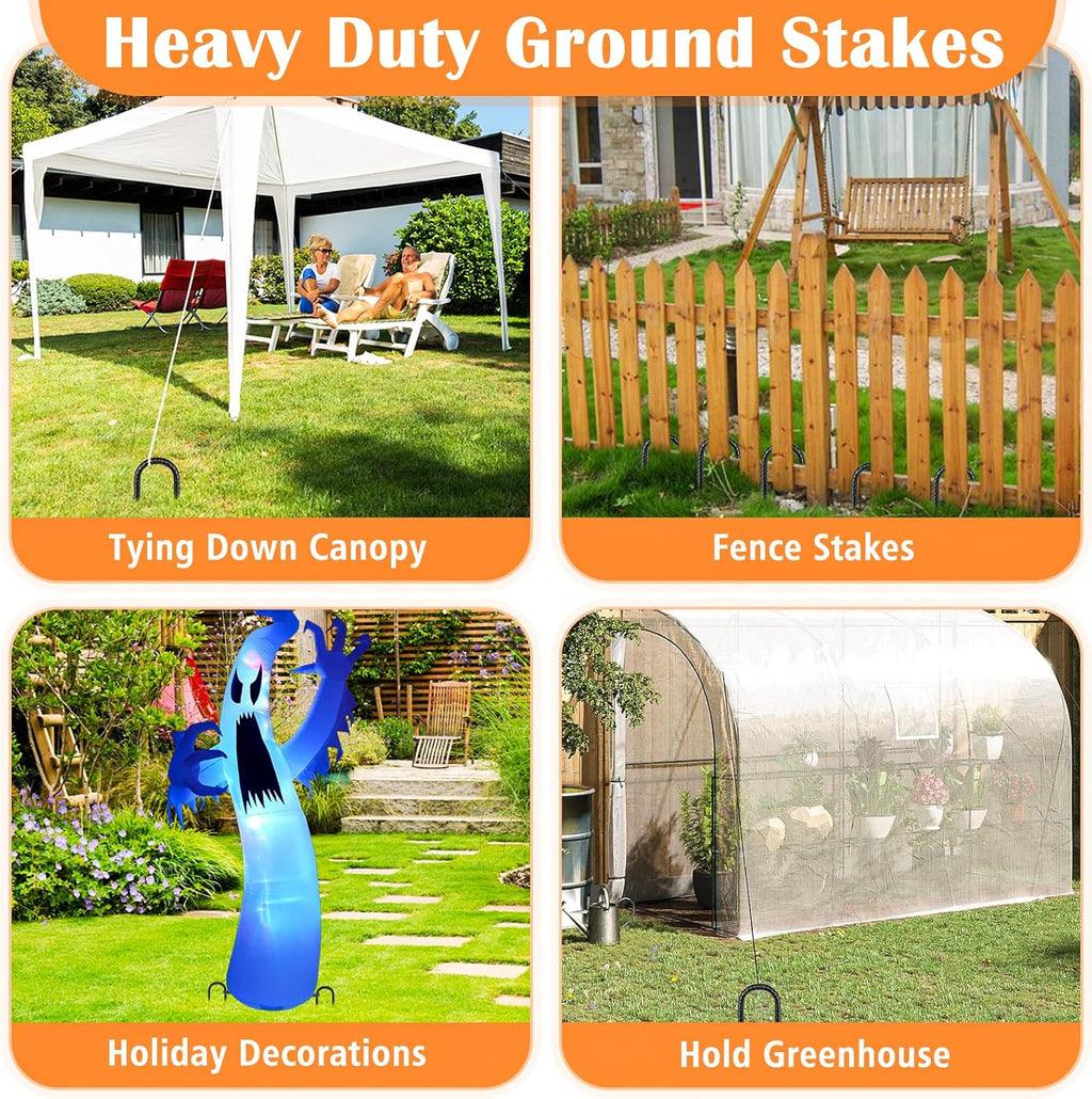 Trampoline Stakes Anchors 10-Pack Trampoline Accessories 12 Inch Wind Stake Heavy Duty High Wind Ground Anchor Galvanized Steel Tie down Anchor Kit for Swing Set Soccer Goal (10Pcs, Black)