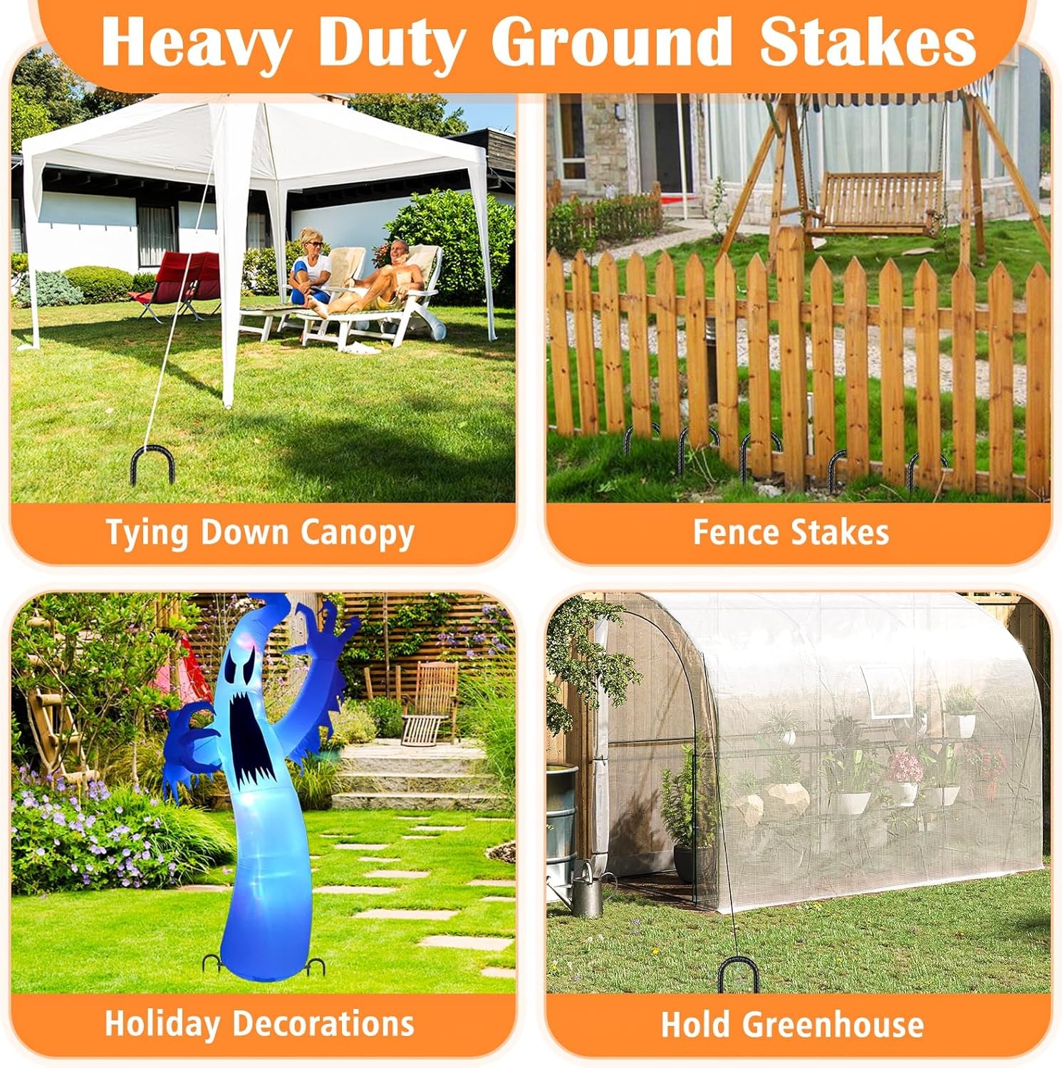 Trampoline Stakes Anchors 10-Pack Trampoline Accessories 12 Inch Wind Stake Heavy Duty High Wind Ground Anchor Galvanized Steel Tie down Anchor Kit for Swing Set Soccer Goal (10Pcs, Black)