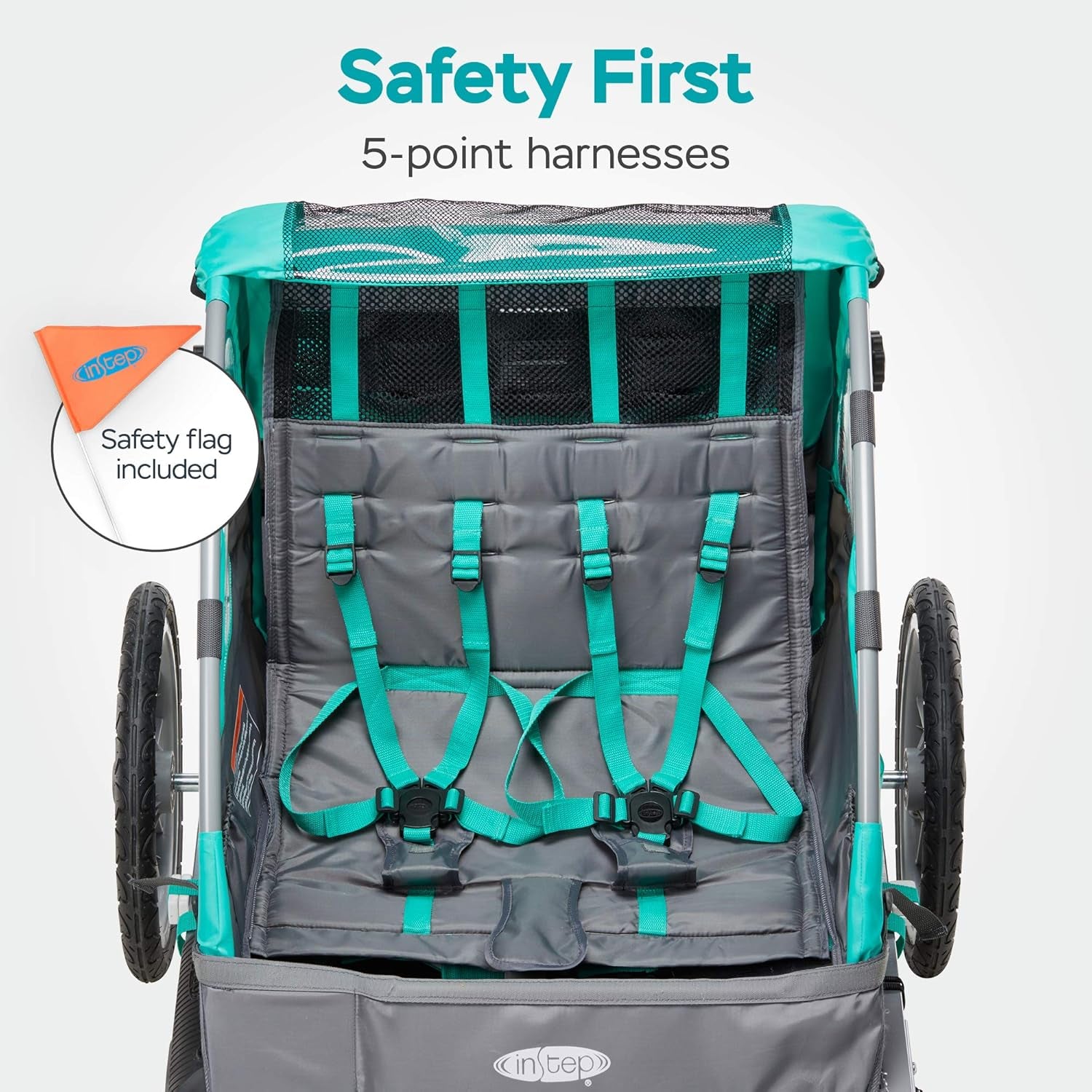 Quick-N-Ez Double Tow behind Bike Trailer for Toddlers, Kids, Converts to Stroller, Jogger, 2-In-1 Canopy, Universal Bicycle Coupler, Folding Frame, Multiple Colors