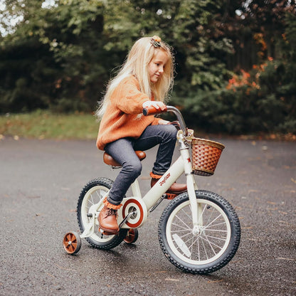 Vintage 12 & 14 & 16 Inch Kids Bike with Basket & Training Wheels for 2-7 Years Old Girls & Boys (Green, Ivory & Pink)