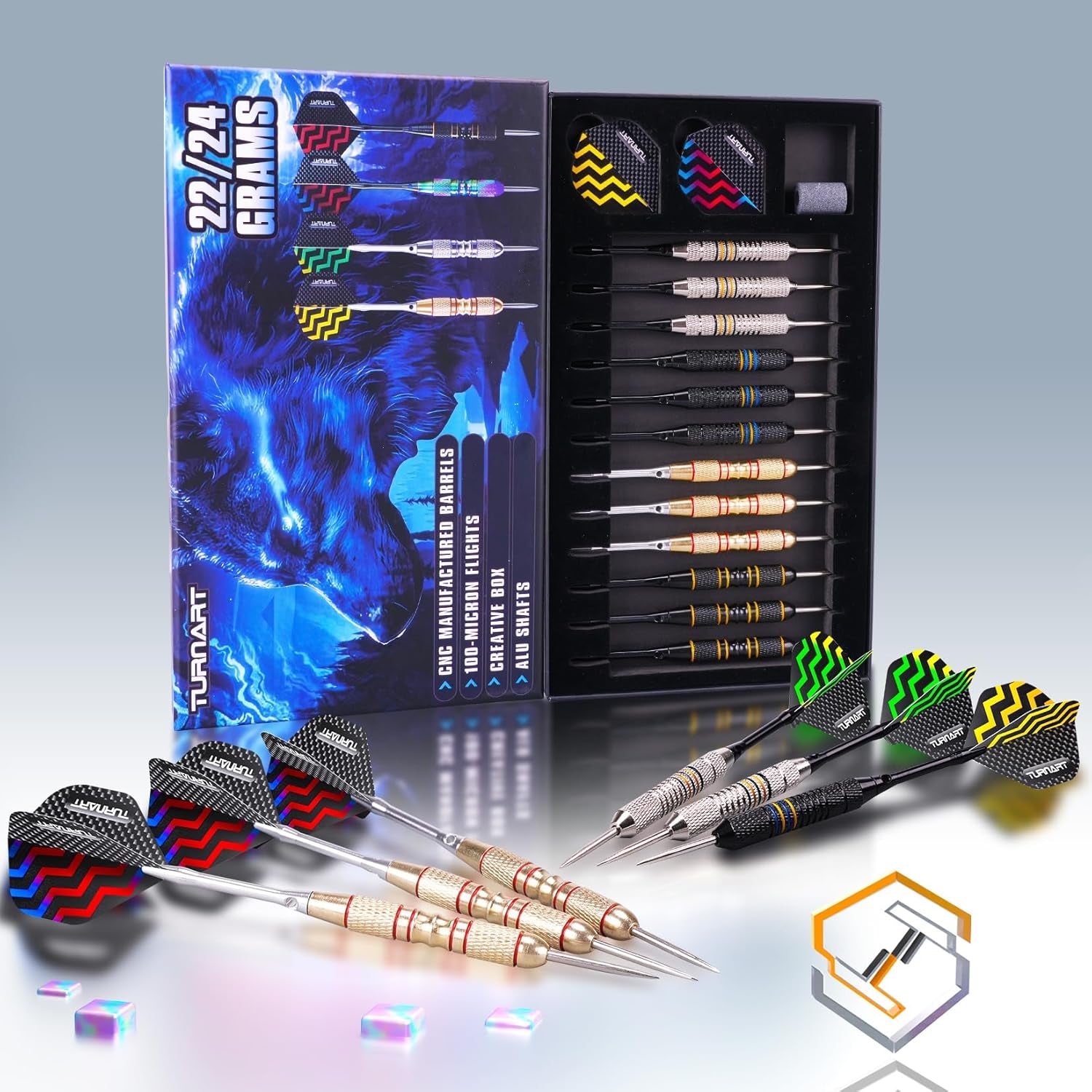 Darts Metal Tip Set - Steel Tip Darts Darts Set Professional Metal Darts 12 Pcs 22/24 Grams Pro Dart Set with Stylish Case Aluminum Shafts Extra 9 Flights