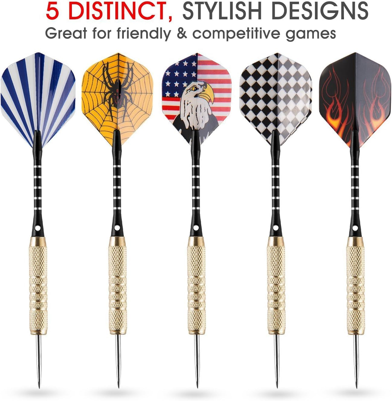 UZOPI 15 Packs Steel Tip Darts 18 Grams with Dart Sharpener and 3 Extra Flights, Aluminum Shafts & Brass Barrels, Levels in Every Rec Room, Man Cave, Bar and Game Room