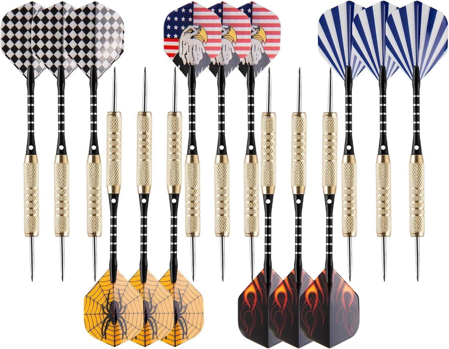 UZOPI 15 Packs Steel Tip Darts 18 Grams with Dart Sharpener and 3 Extra Flights, Aluminum Shafts & Brass Barrels, Levels in Every Rec Room, Man Cave, Bar and Game Room