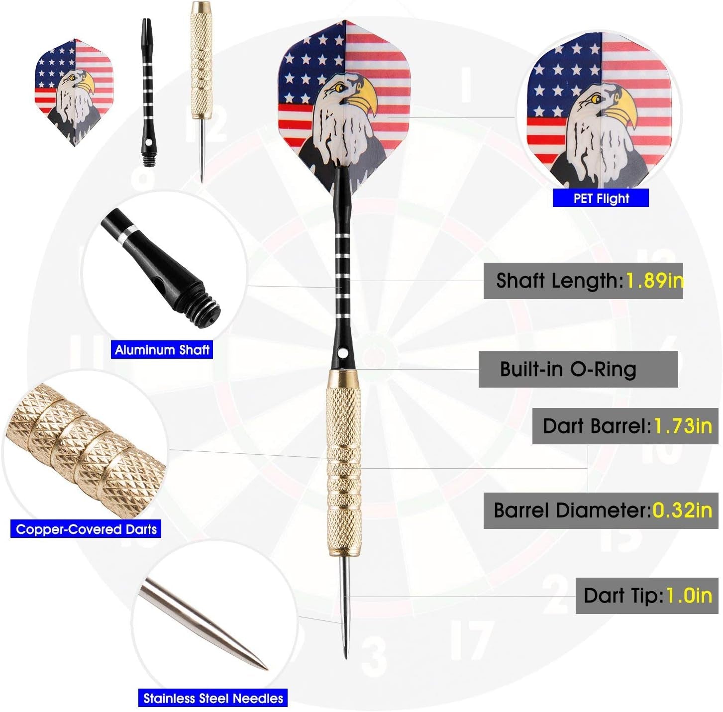 UZOPI 15 Packs Steel Tip Darts 18 Grams with Dart Sharpener and 3 Extra Flights, Aluminum Shafts & Brass Barrels, Levels in Every Rec Room, Man Cave, Bar and Game Room