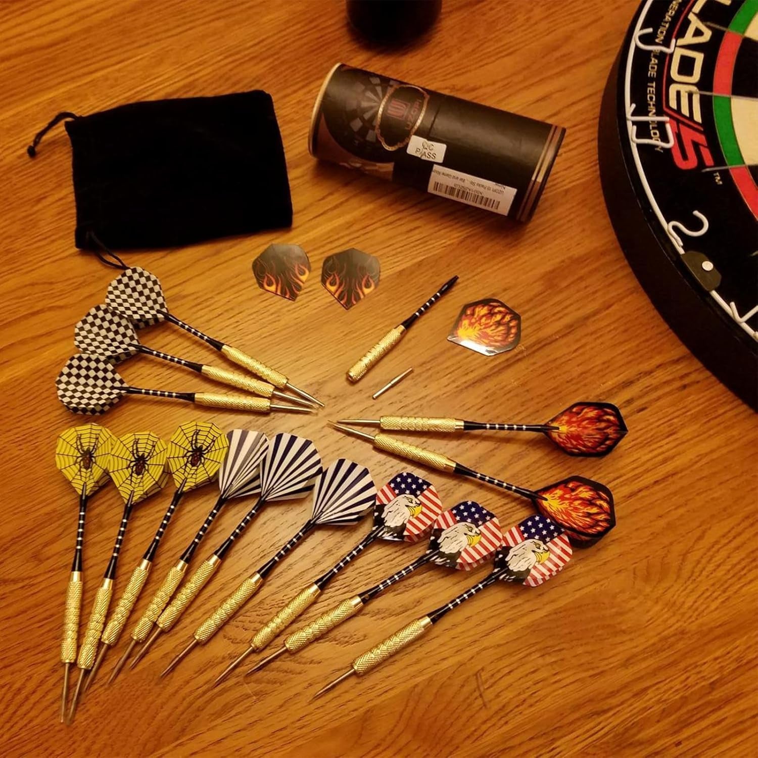 UZOPI 15 Packs Steel Tip Darts 18 Grams with Dart Sharpener and 3 Extra Flights, Aluminum Shafts & Brass Barrels, Levels in Every Rec Room, Man Cave, Bar and Game Room